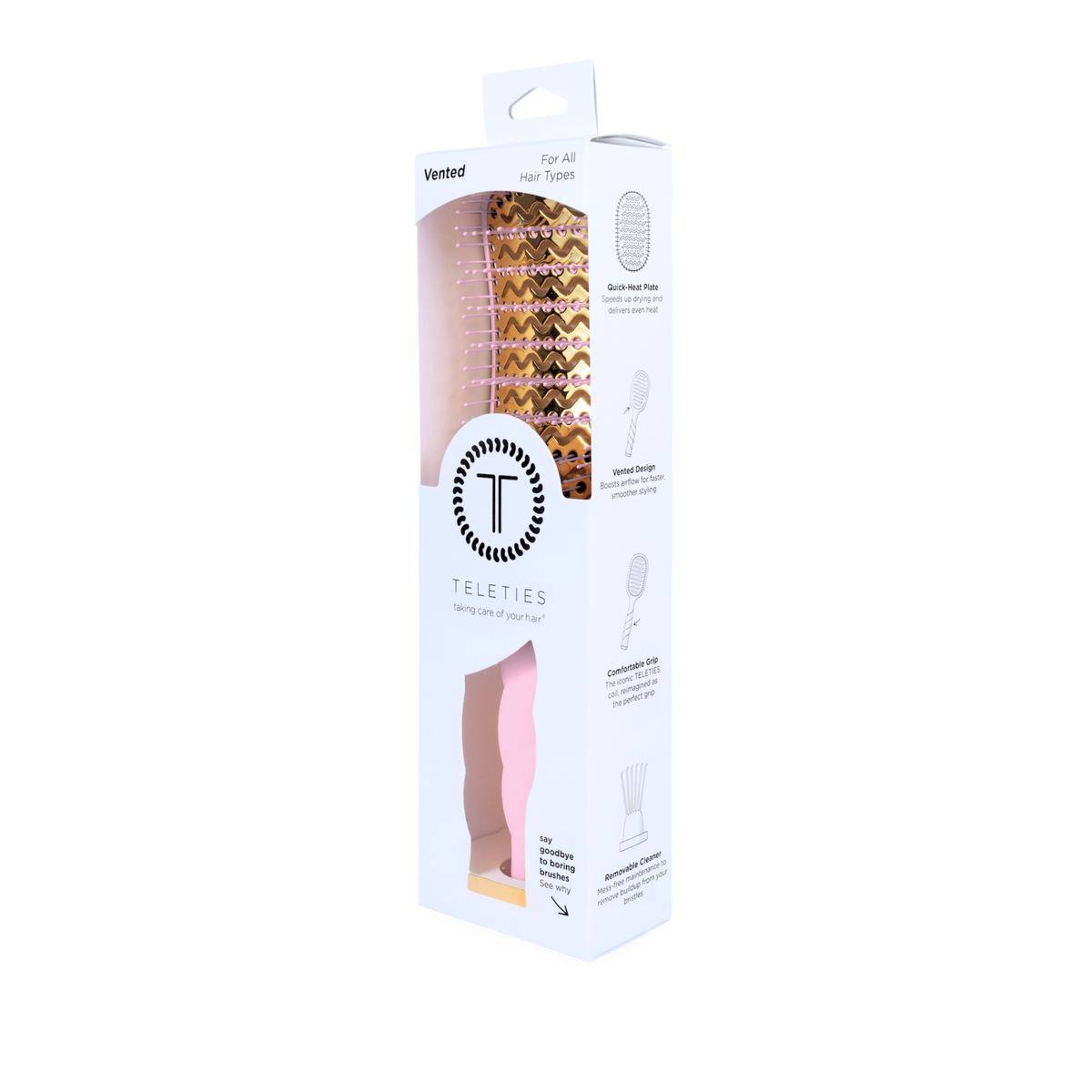 TELETIES - Vented Brush | Full Size | Bubblegum Pink