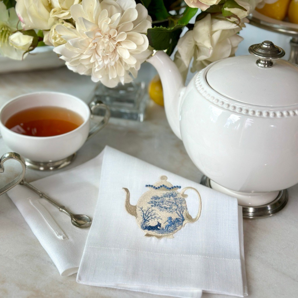 Arte Italica &amp; Crown Linen Designs - Vintage Toile Teapot Towel - New