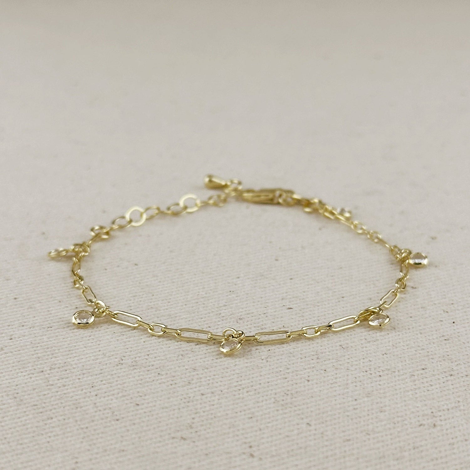 GoldFi - 18k Gold Filled Paperclip Chain With Bezel CZ Drops Bracelet