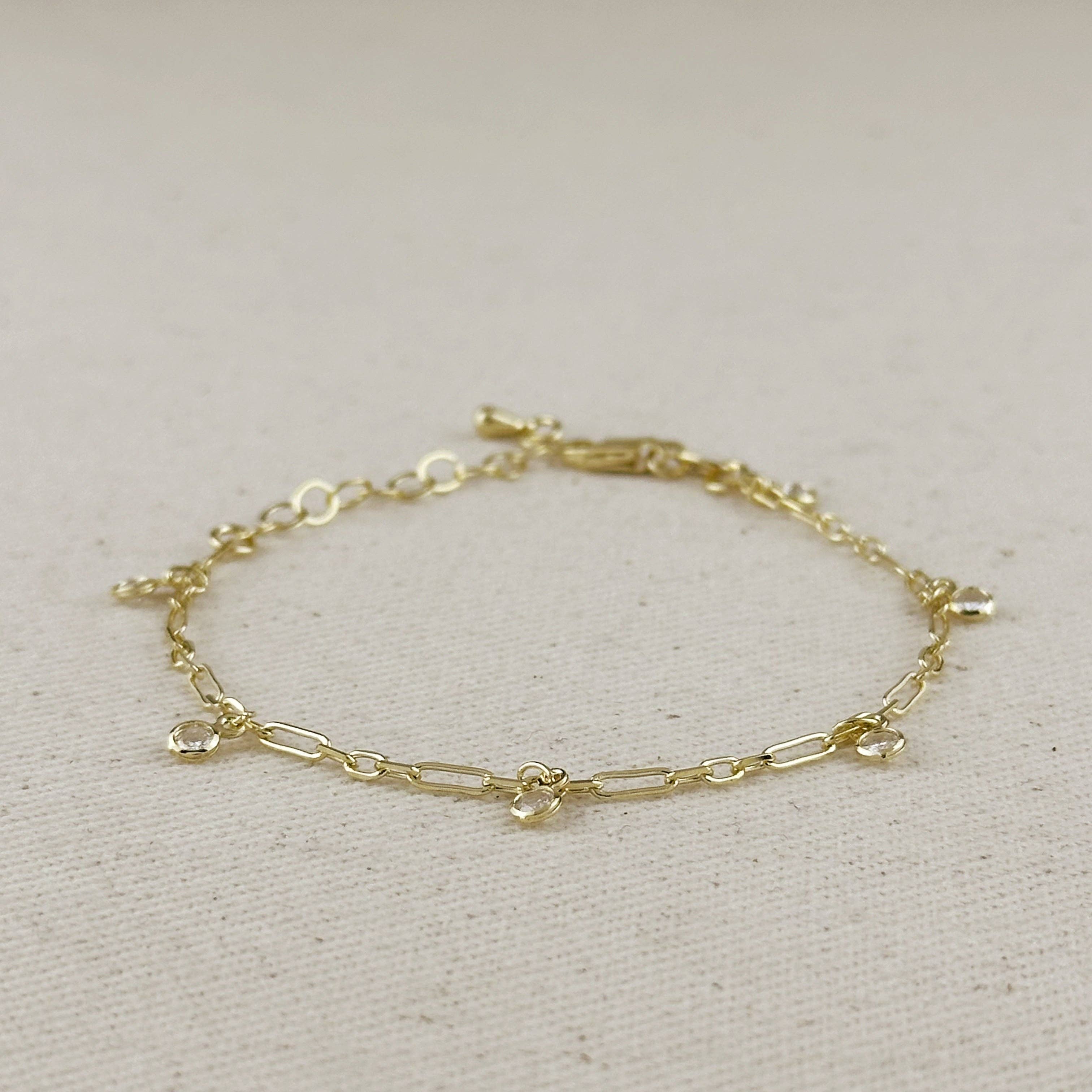 GoldFi - 18k Gold Filled Paperclip Chain With Bezel CZ Drops Bracelet