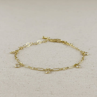 GoldFi - 18k Gold Filled Paperclip Chain With Bezel CZ Drops Bracelet