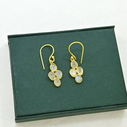 Alison Earring Gold Plated - Rainbow Moonstone