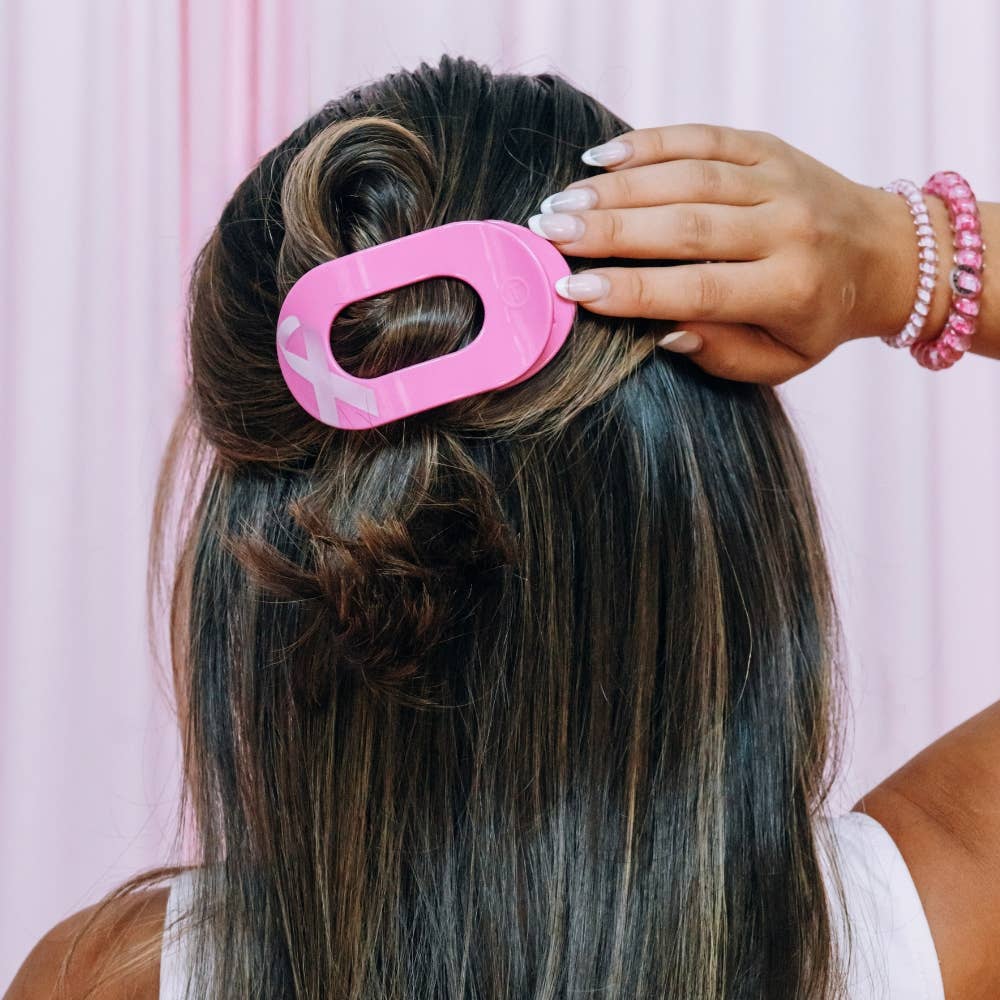 TELETIES - Breast Cancer Awareness | Medium | Flat Round Hair Clip