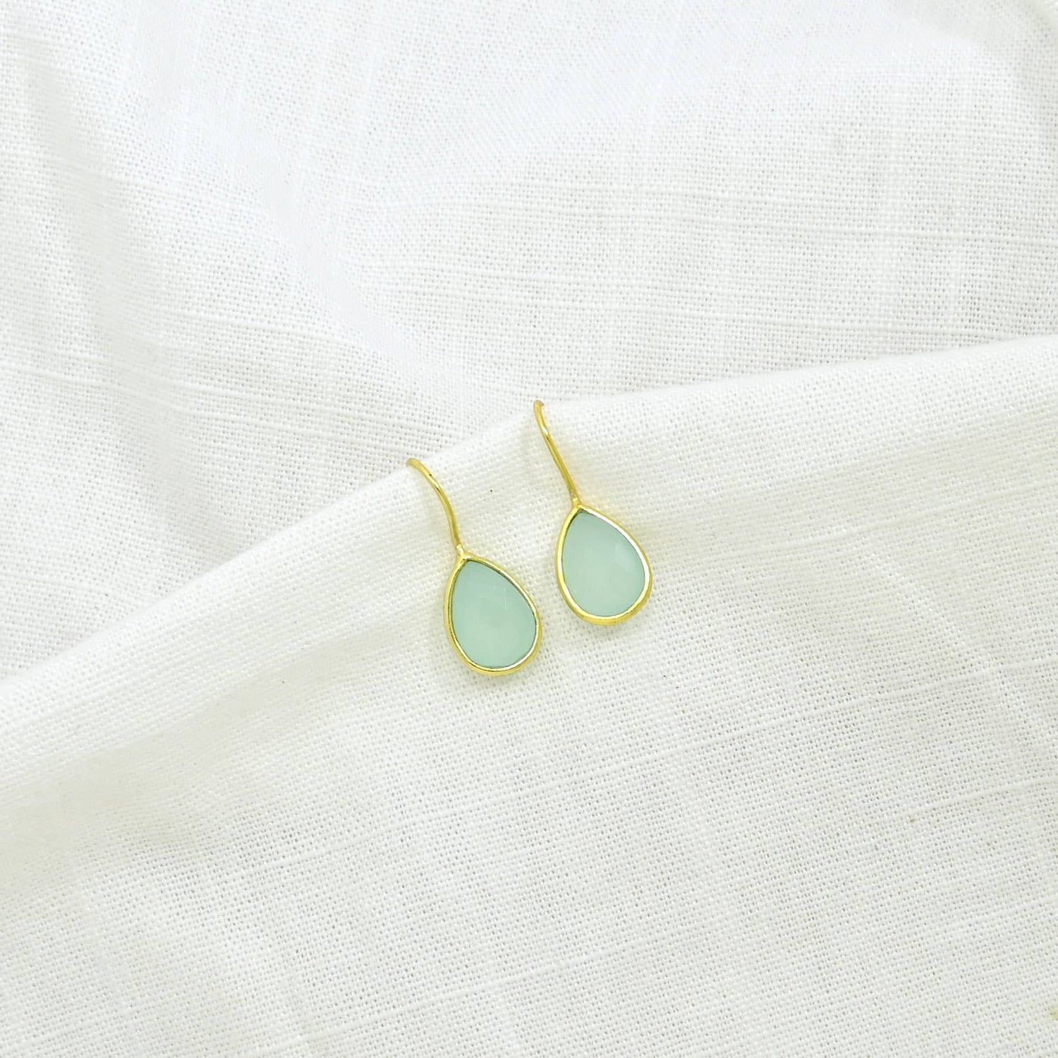 Teardrop Gemstone Earring Gold Silver 925 - Aqua Chalcedony