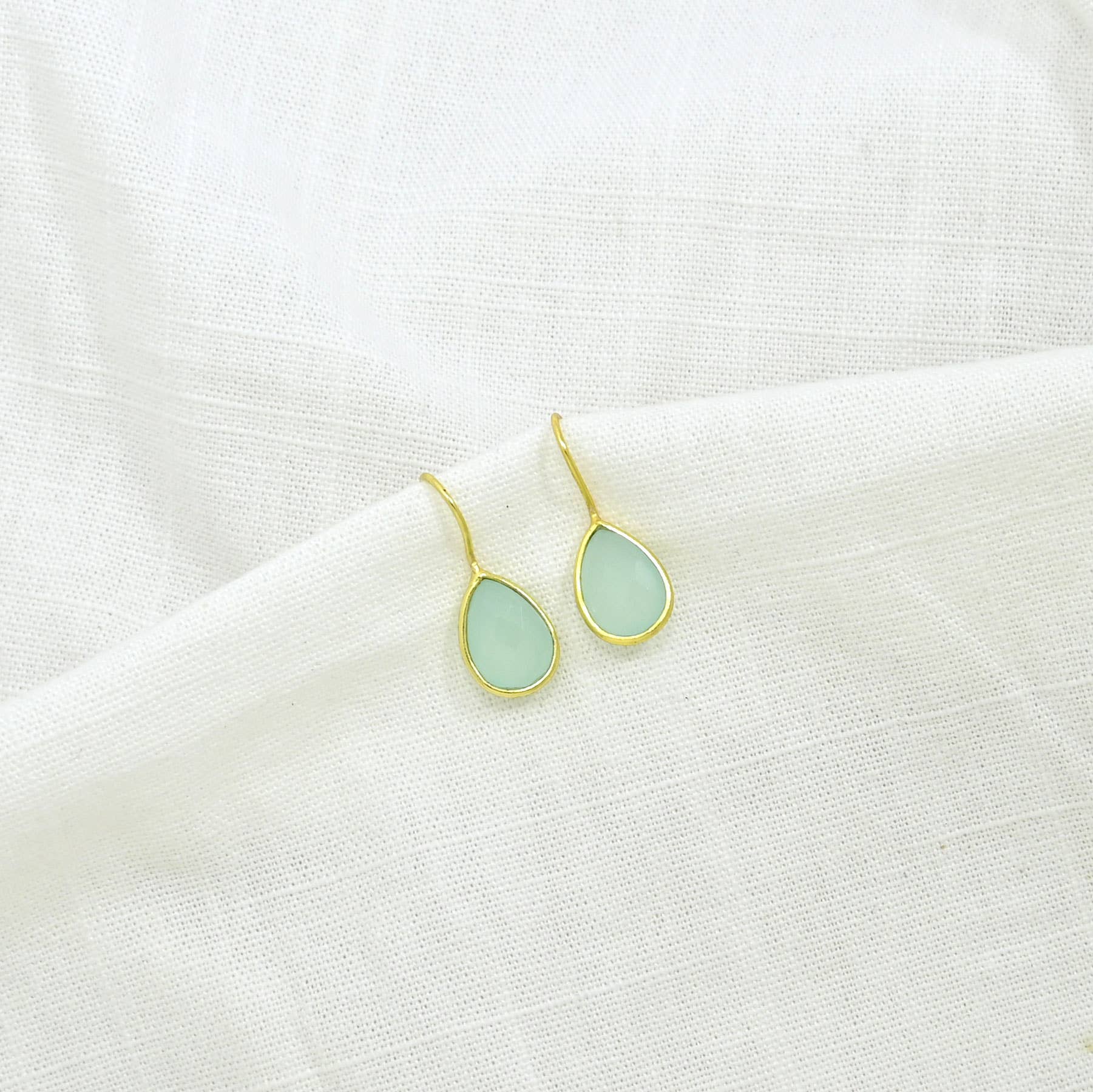 Teardrop Gemstone Earring Gold Silver 925 - Aqua Chalcedony