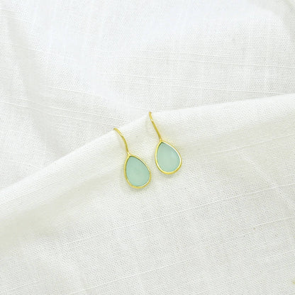 Teardrop Gemstone Earring Gold Silver 925 - Aqua Chalcedony