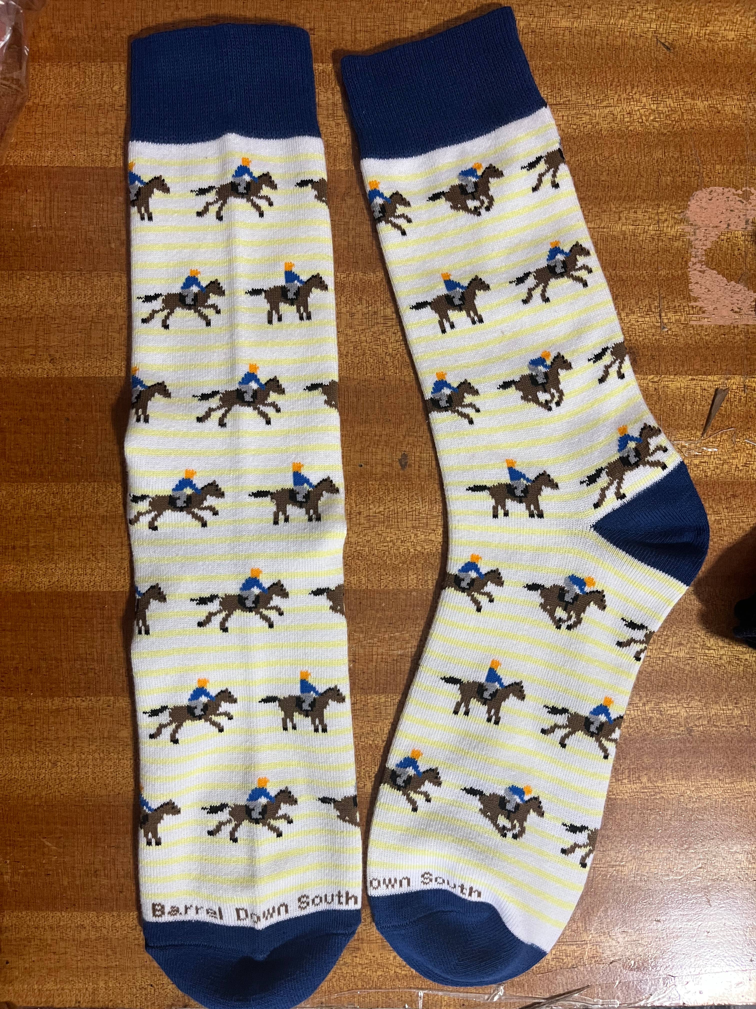 Barrel Down South - Yellow Stripe Running Horse Socks