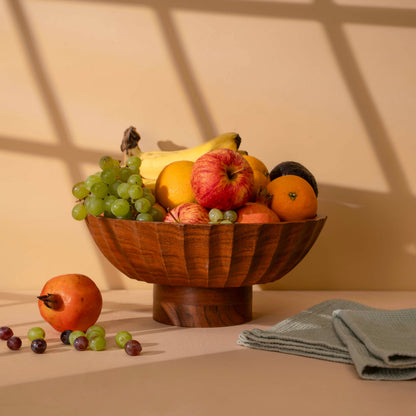 LuxeDesigns Co LLC - Acacia Wood Footed Bowl– Handcrafted Decorative Fruit Bowl