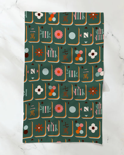 Geometry - Moss Tile Toss Tea Towel