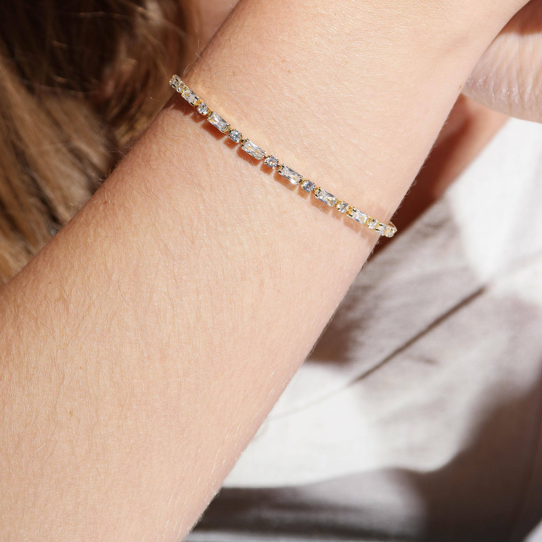 GoldFi - 18k Gold Filled Baguette and Round Cut Cubic Zirconia Tennis Bracelet