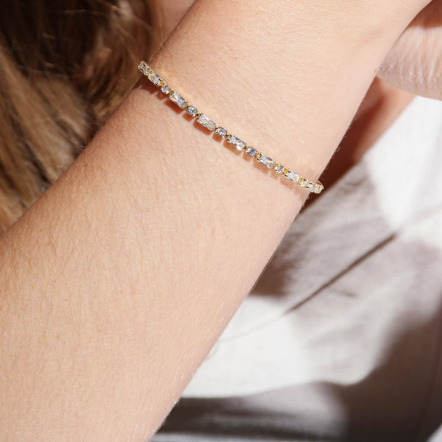 GoldFi - 18k Gold Filled Baguette and Round Cut Cubic Zirconia Tennis Bracelet