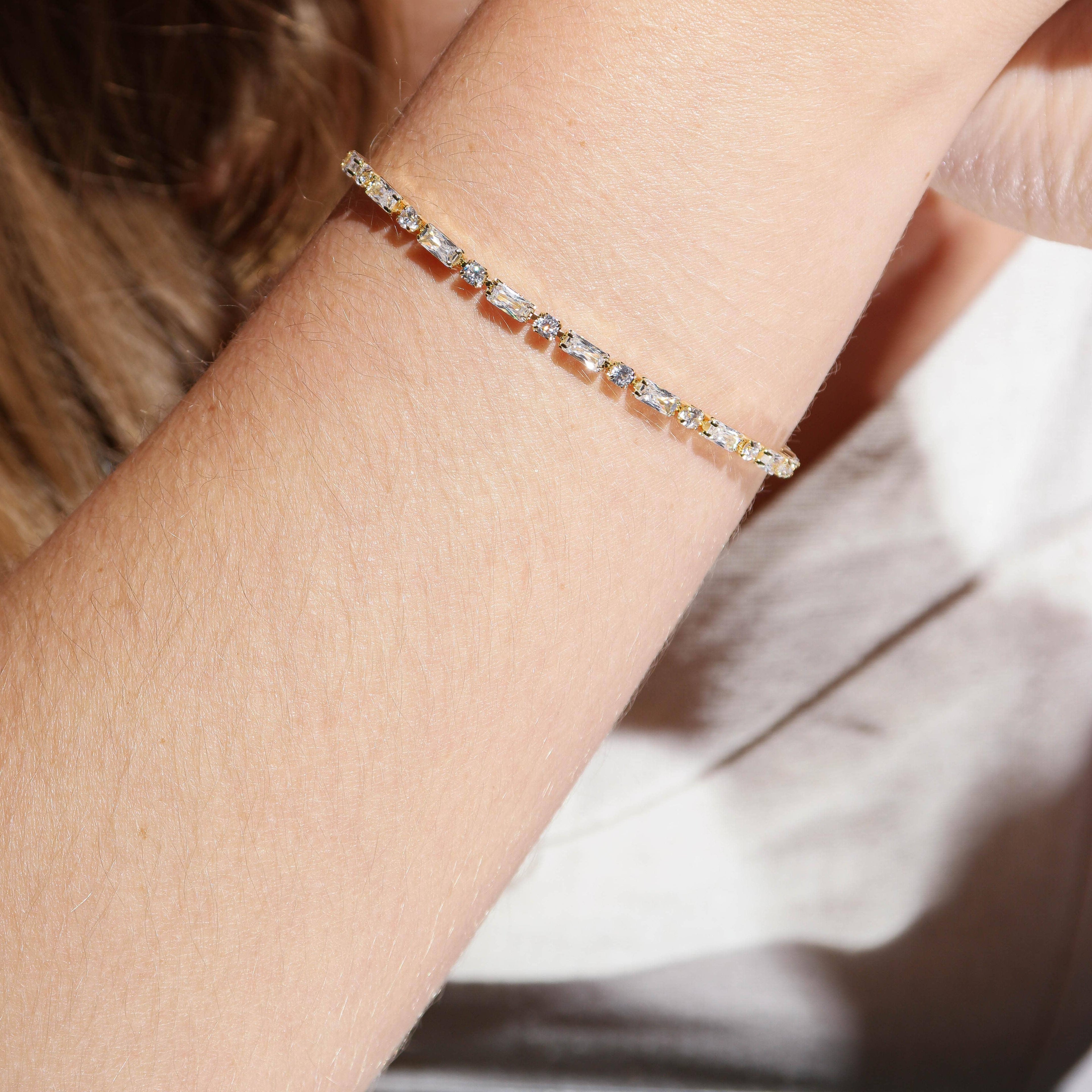 GoldFi - 18k Gold Filled Baguette and Round Cut Cubic Zirconia Tennis Bracelet