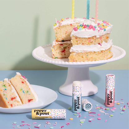 Poppy &amp; Pout - Lip Balm, Birthday Confetti Cake, Yellow