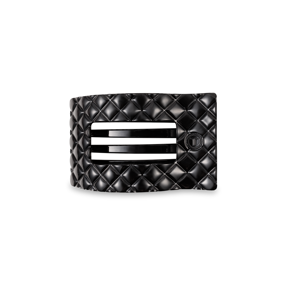TELETIES - Flat Rectangle Hair Clip | Small | Jet Black Quilted