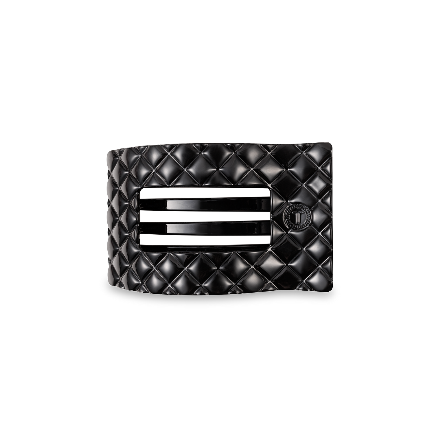 TELETIES - Flat Rectangle Hair Clip | Small | Jet Black Quilted