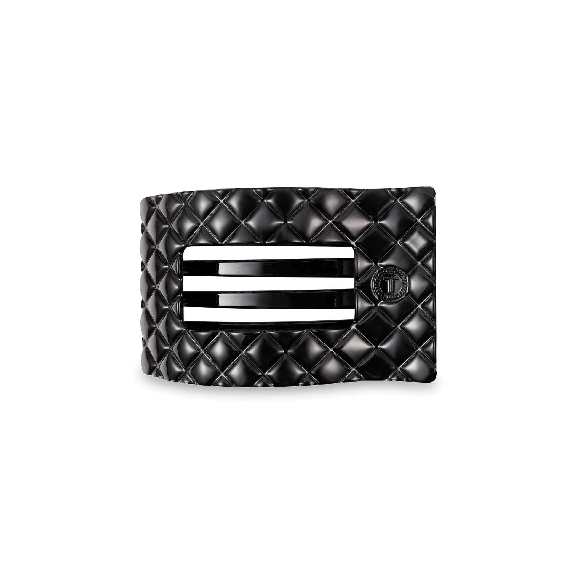 TELETIES - Flat Rectangle Hair Clip | Small | Jet Black Quilted