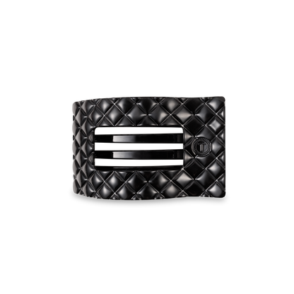 TELETIES - Flat Rectangle Hair Clip | Small | Jet Black Quilted