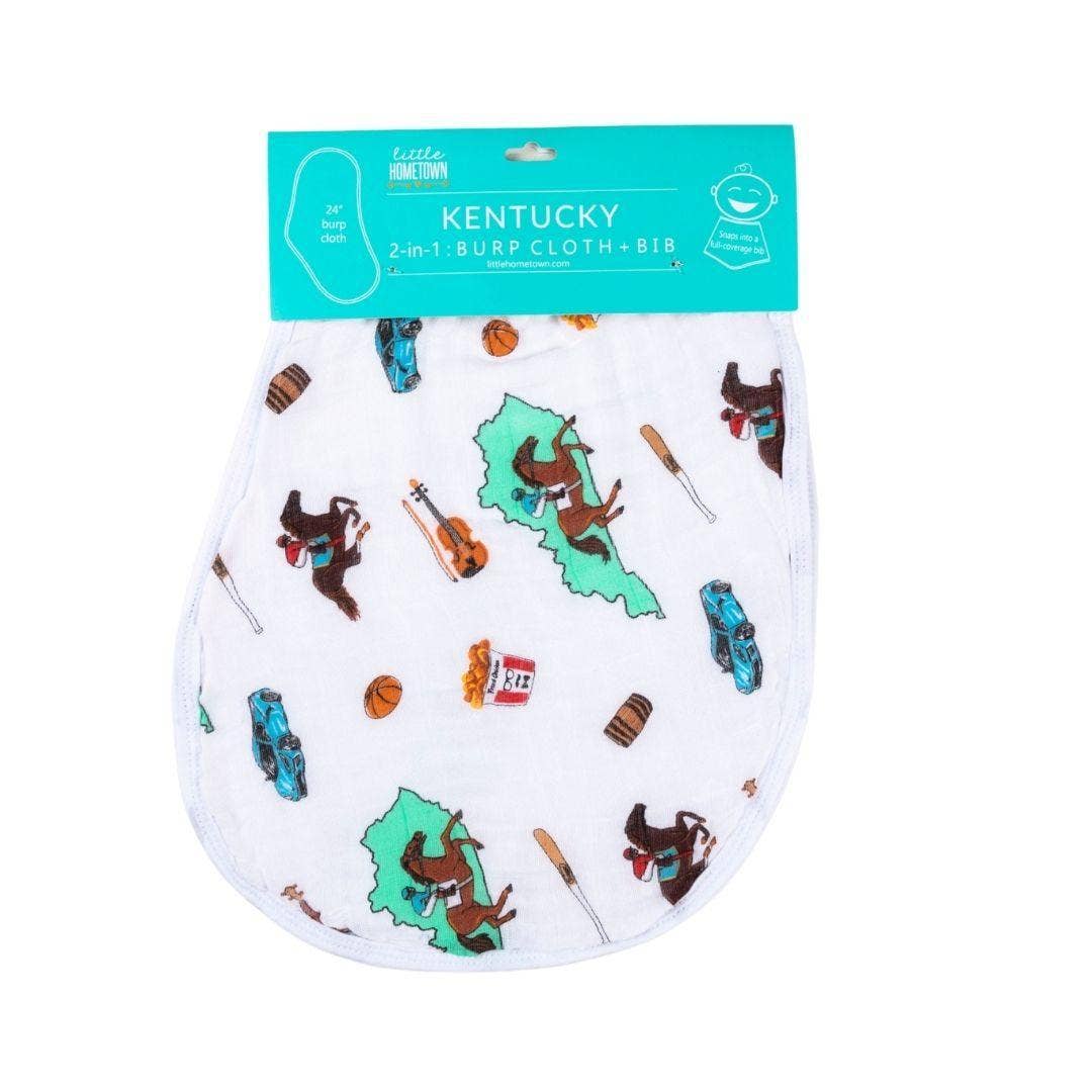 Little Hometown - Kentucky Baby Burp Cloth and Bib 2 in 1  Soft Bamboo Organic Cotton Combo