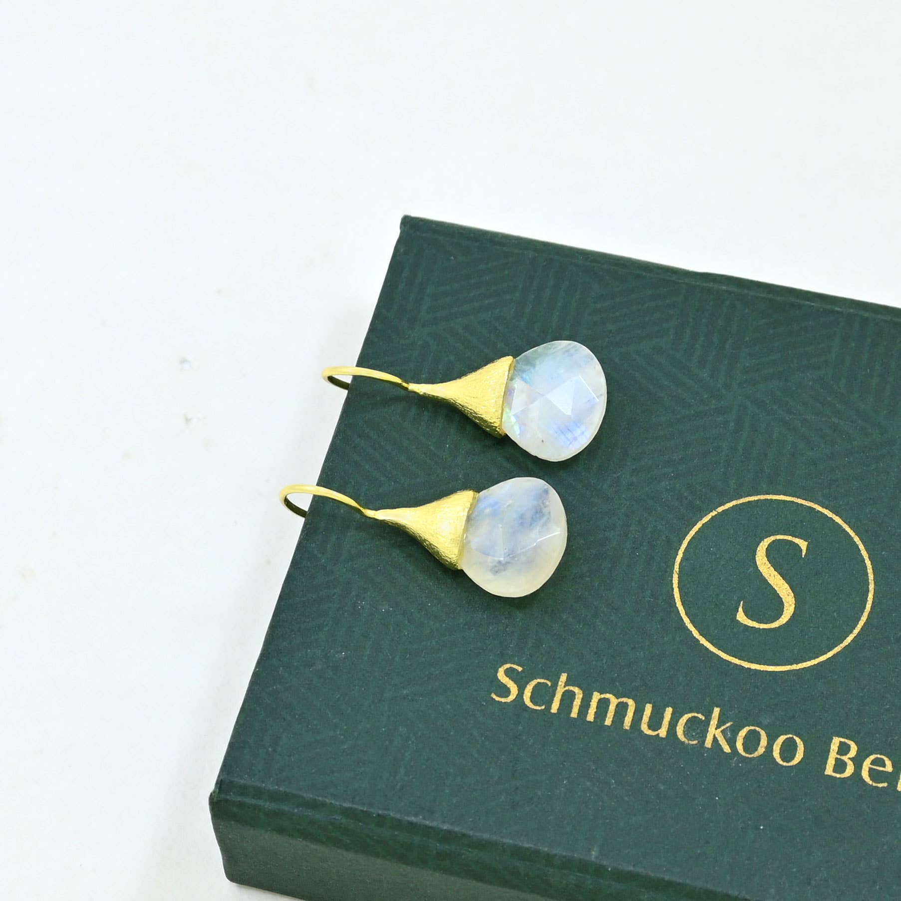 Boho Droplet Earrings Gold - Rainbow Moonstone