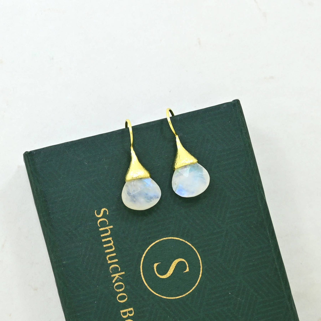 Boho Droplet Earrings Gold - Rainbow Moonstone