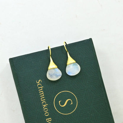 Boho Droplet Earrings Gold - Rainbow Moonstone