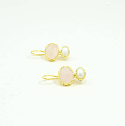 Primrose Earring Gold Plated - Rose Quartz &amp; Pearl