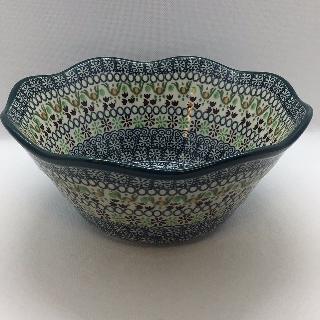 Green Ribbon Wavy Edge Bowl 8&quot;