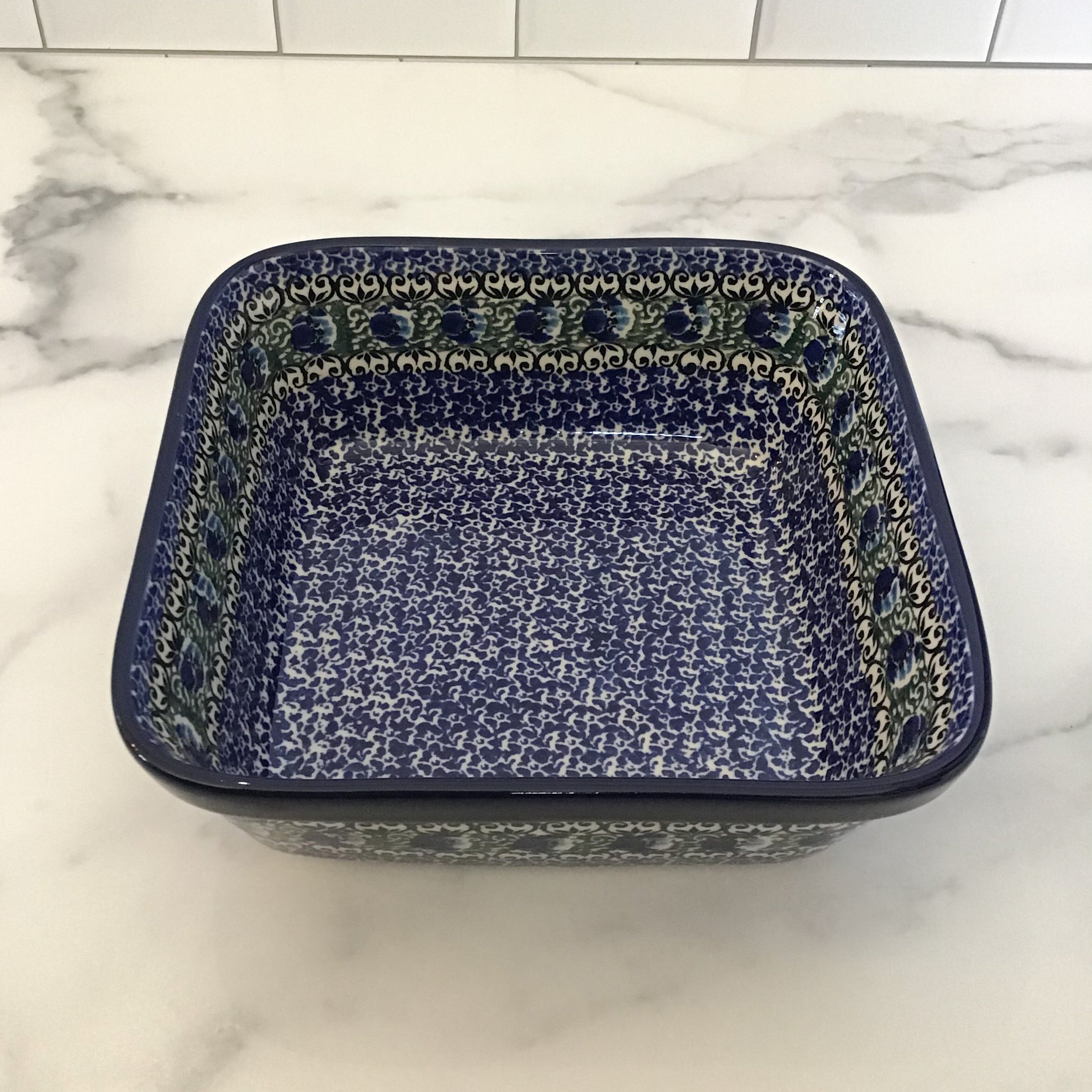 Peacock Feather Square Baker 8&quot;