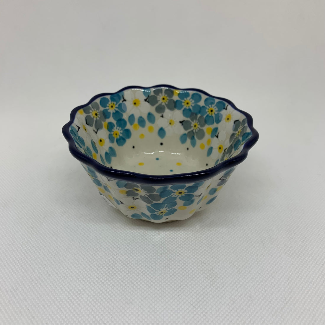 Aqua Flowers Fluted Bowl 4&quot;