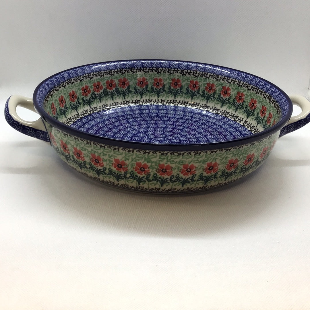 Red Daisies Round Baker w/Handles 10&quot;
